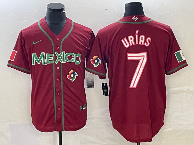 Men 2023 World Cub Mexico 7 Urias Red Nike MLB Jersey15
